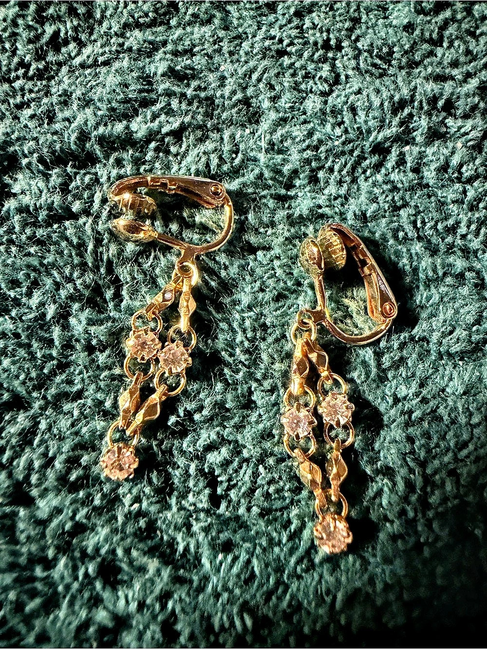 Gold & Pink Dangle Clip-On Earrings Like New